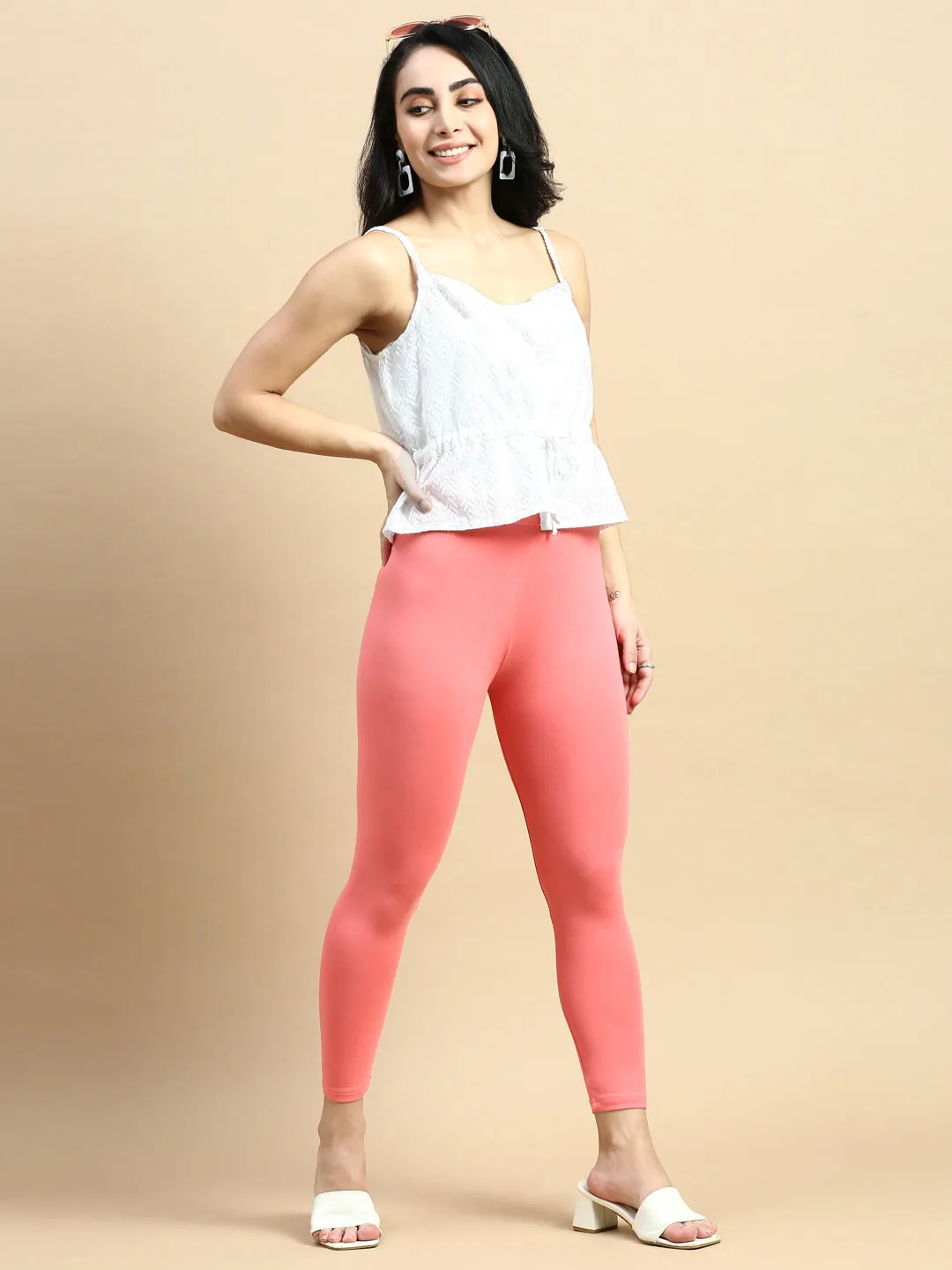 Ankle Length Leggings Viscose-Dark Coral