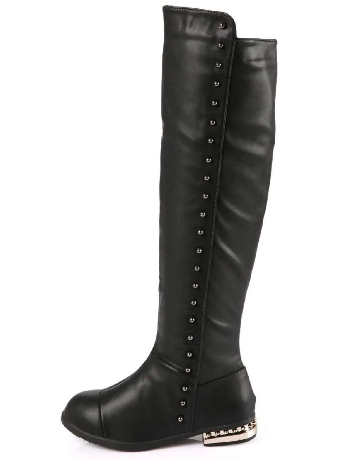 Black Gold Studded Knee High Boots By Liv and Mia