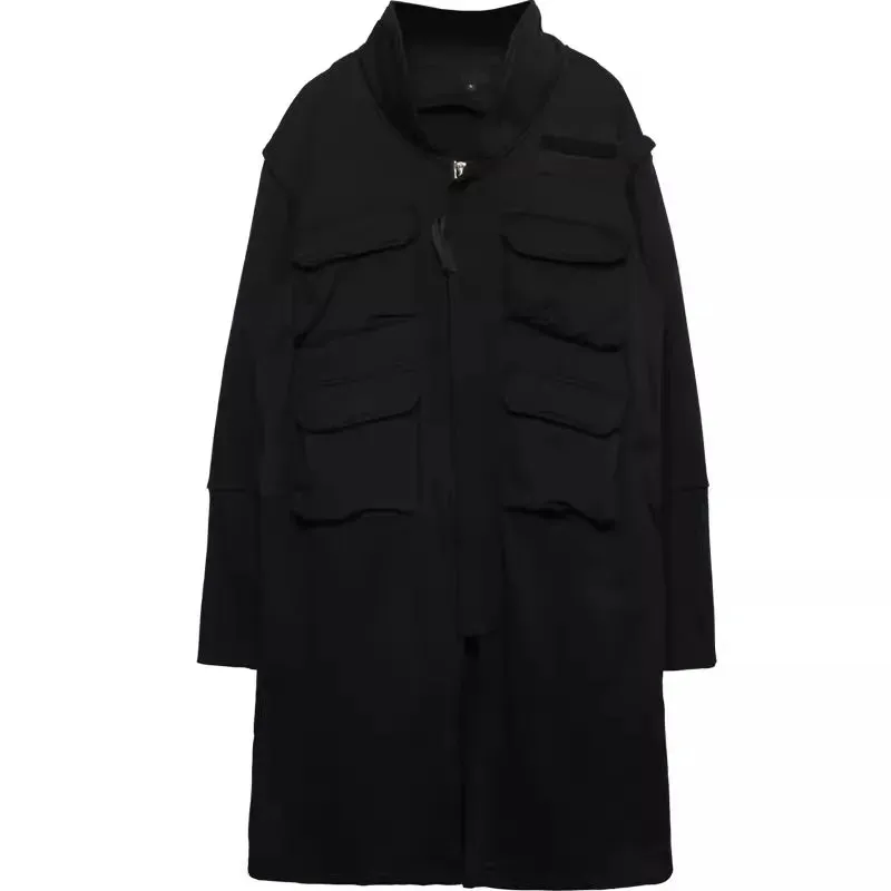 Blackish Gothic Long Trench Multi Pocket  Coat