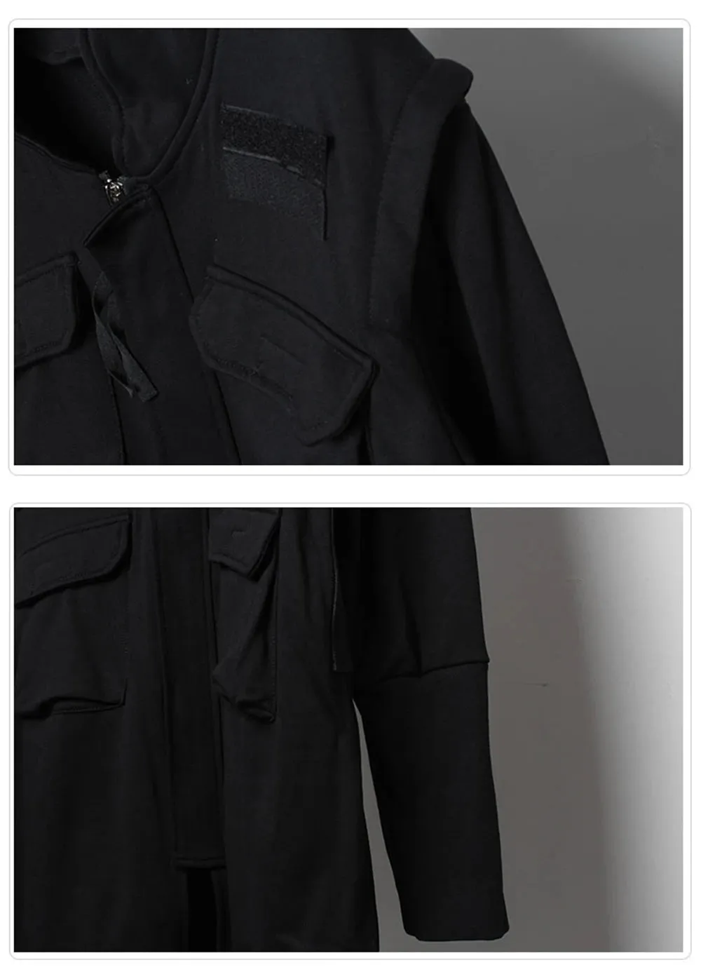 Blackish Gothic Long Trench Multi Pocket  Coat