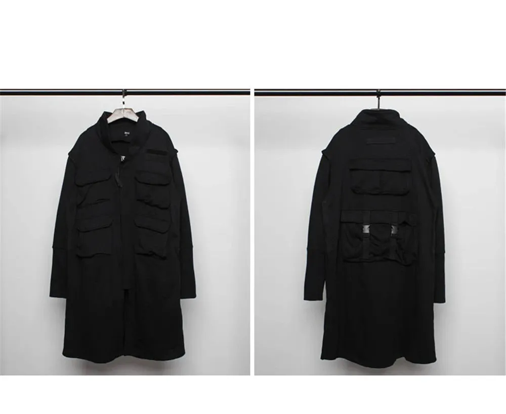 Blackish Gothic Long Trench Multi Pocket  Coat