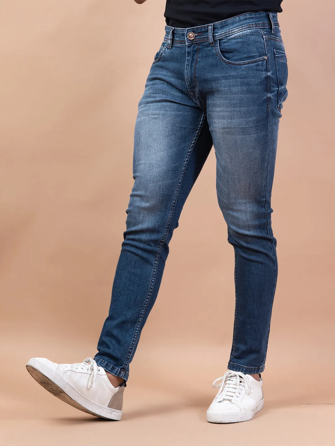 Blue Denim Ankle Length Stretchable Men's Jeans