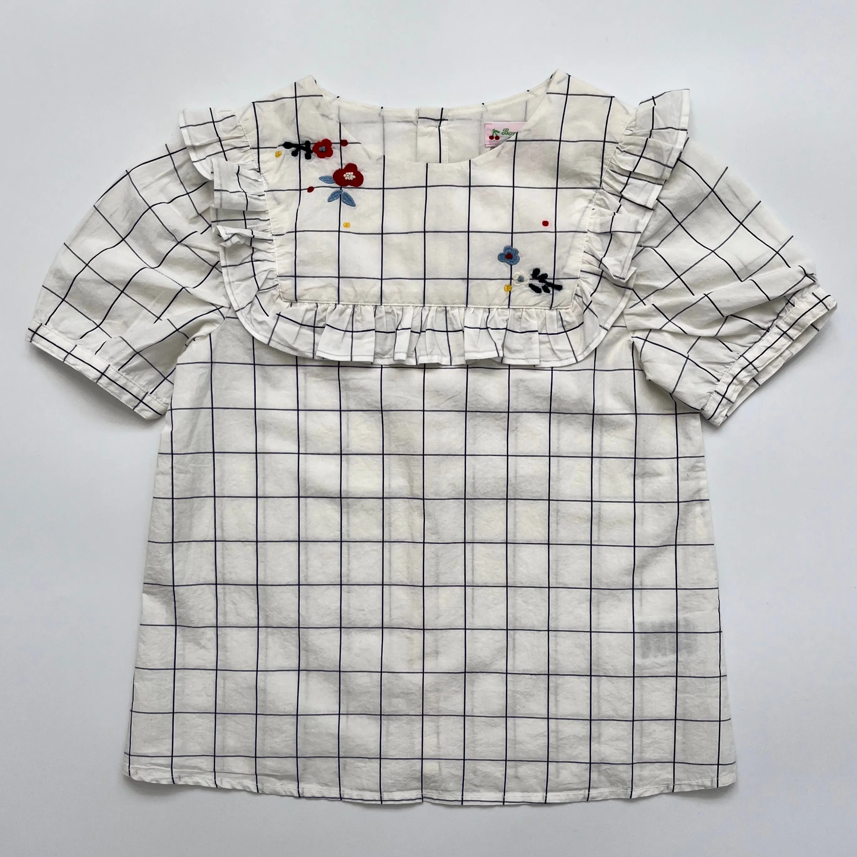 Bonpoint Check Short Sleeve Blouse With Embroidery: 8 Years (Brand New)