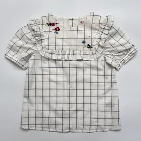 Bonpoint Check Short Sleeve Blouse With Embroidery: 8 Years (Brand New)