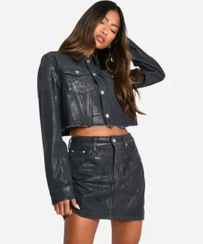 boohoo Womens Coated Denim Mini Skirt