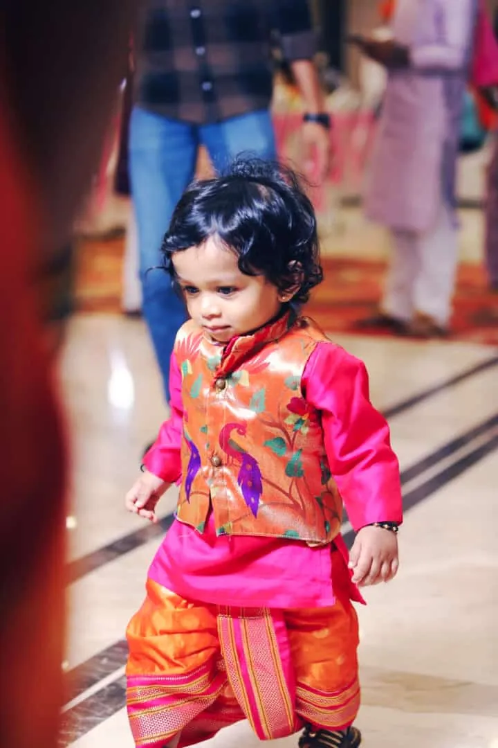 Boy's pink premium Paithani with pink border dhoti kurta with jacket