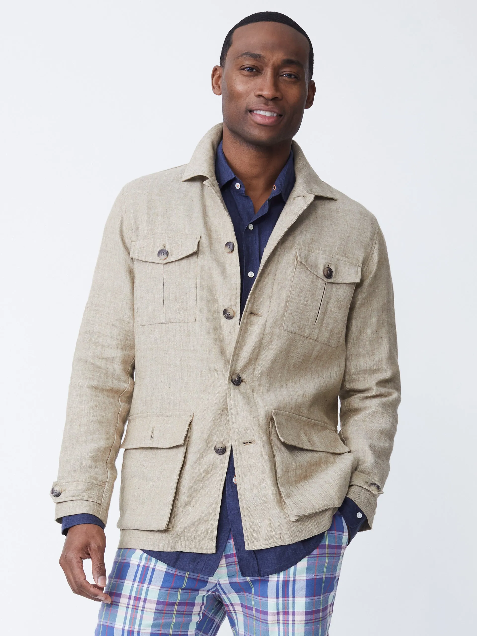 Brando Linen Safari Jacket in Herringbone