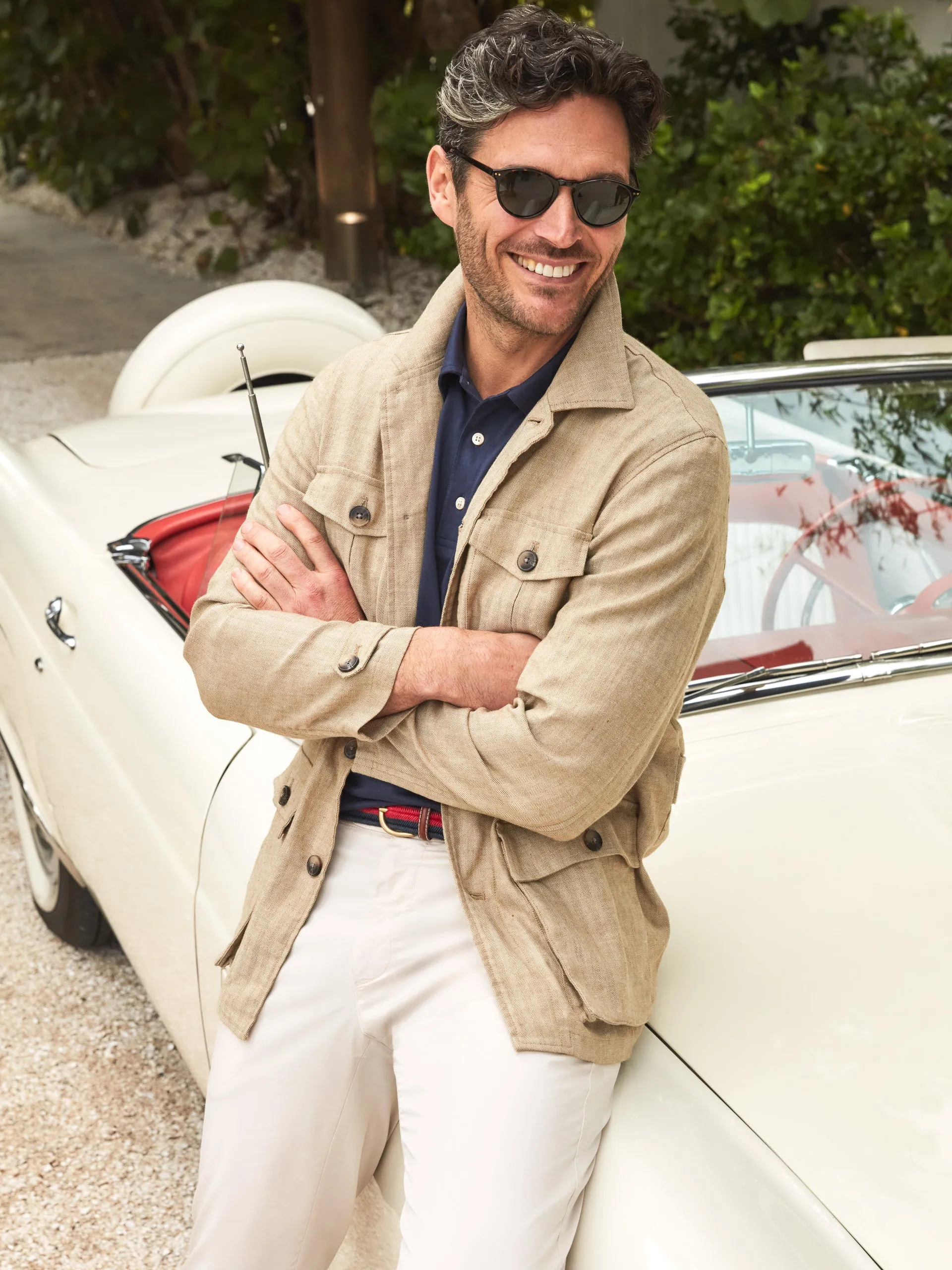 Brando Linen Safari Jacket in Herringbone