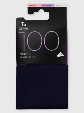 Buy Navy 100 Denier Opaque Tights 3 Pack XL | Tights | Tu