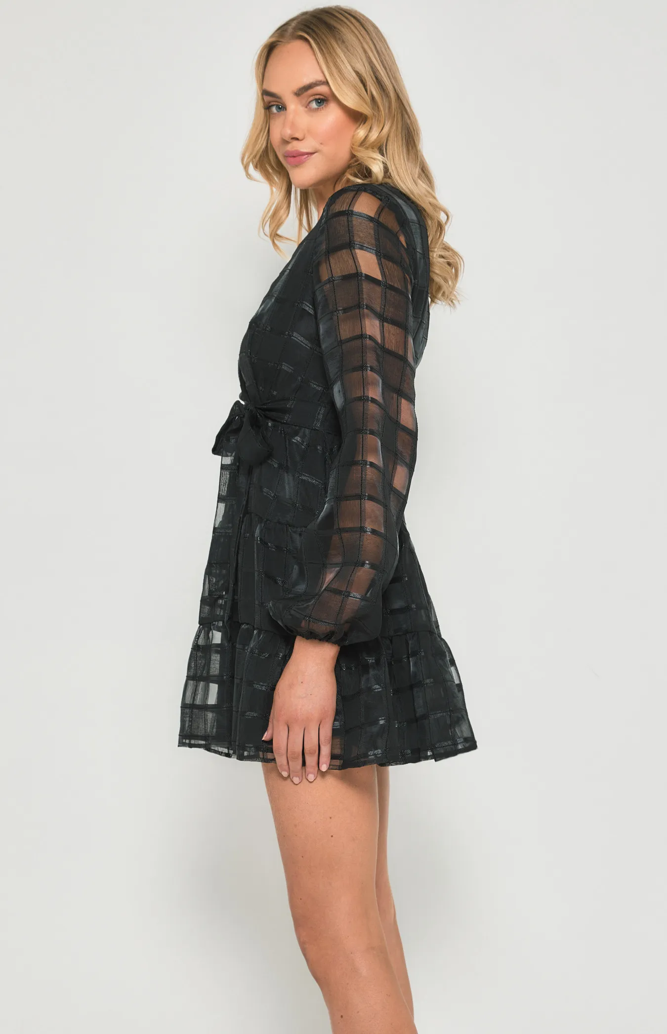 Checkered Organza Tiered Hem Mini Dress (SDR1026-2B)