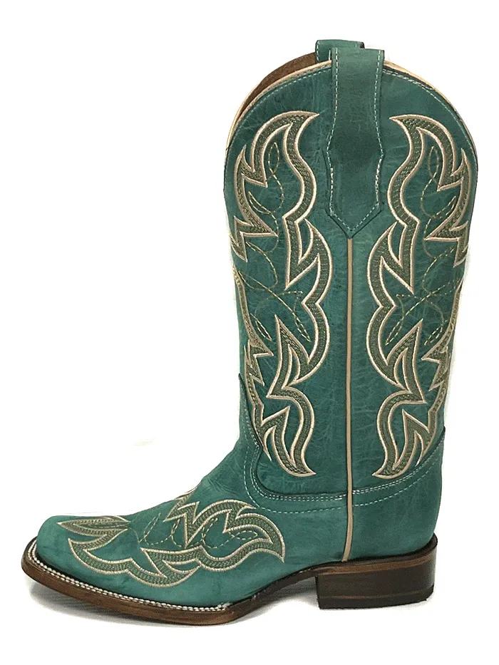 Circle G L5880 Ladies Embroidery Square Toe Boot Turquoise