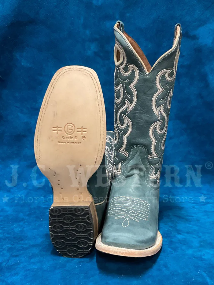 Circle G L6095 Ladies Embroidery Square Toe Boot Blue