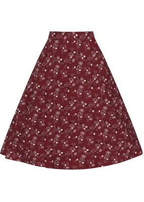 Collectif Cassie Bandana 50's Swing Skirt Burgundy