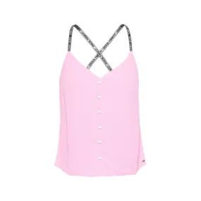 CREPE TOP WITH LOGO SHOULDERS Woman Tou Pink Daisy Pink