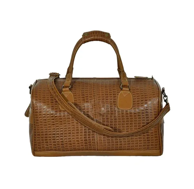 CROC PRINT LEATHER HOLDALL BAG WEEKEND BAG DUFFEL TRAVEL BAG