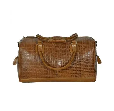 CROC PRINT LEATHER HOLDALL BAG WEEKEND BAG DUFFEL TRAVEL BAG