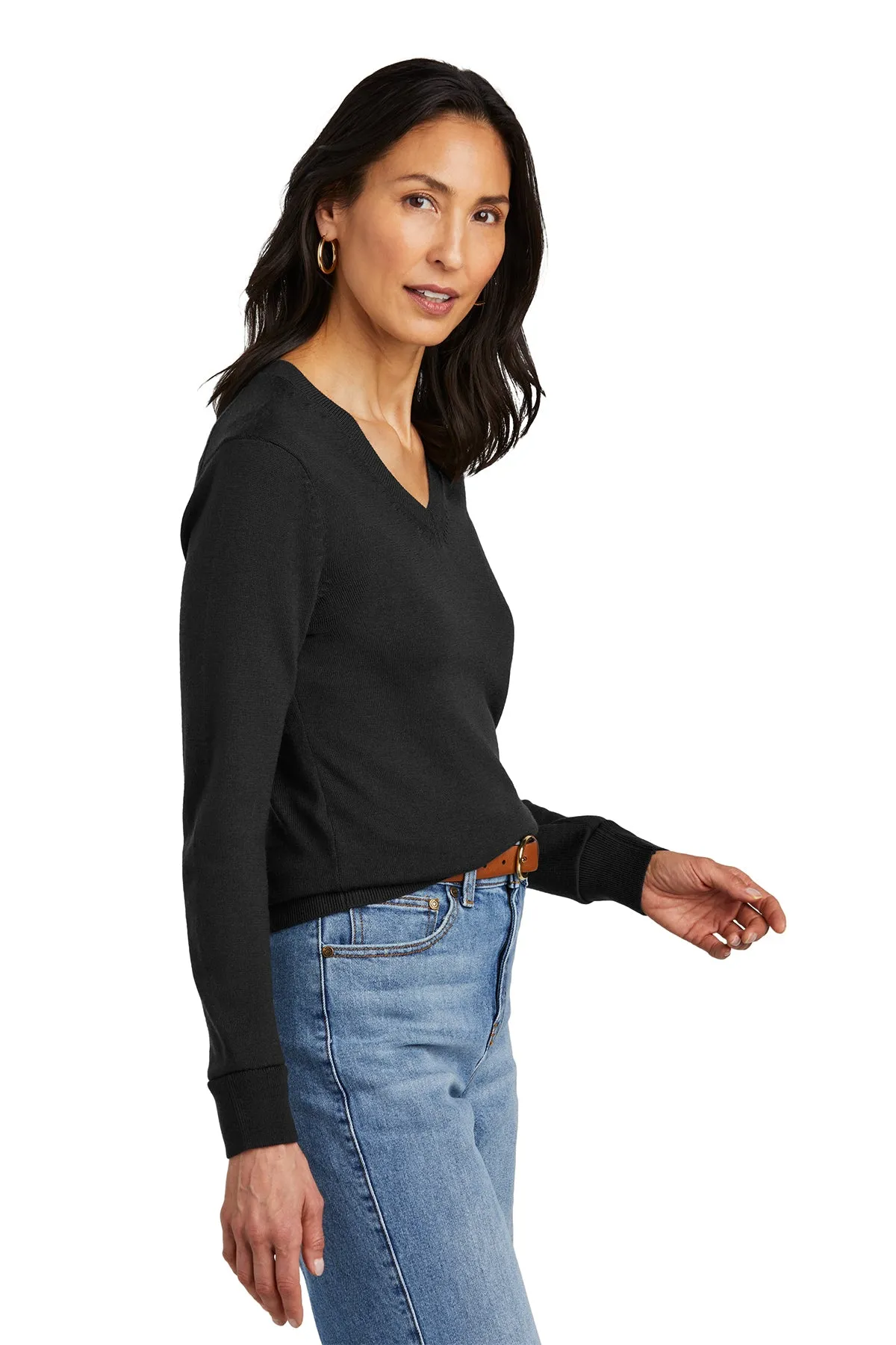 Custom Embroidered - Brooks Brothers Women's Washable Merino V-Neck Sweater BB18411