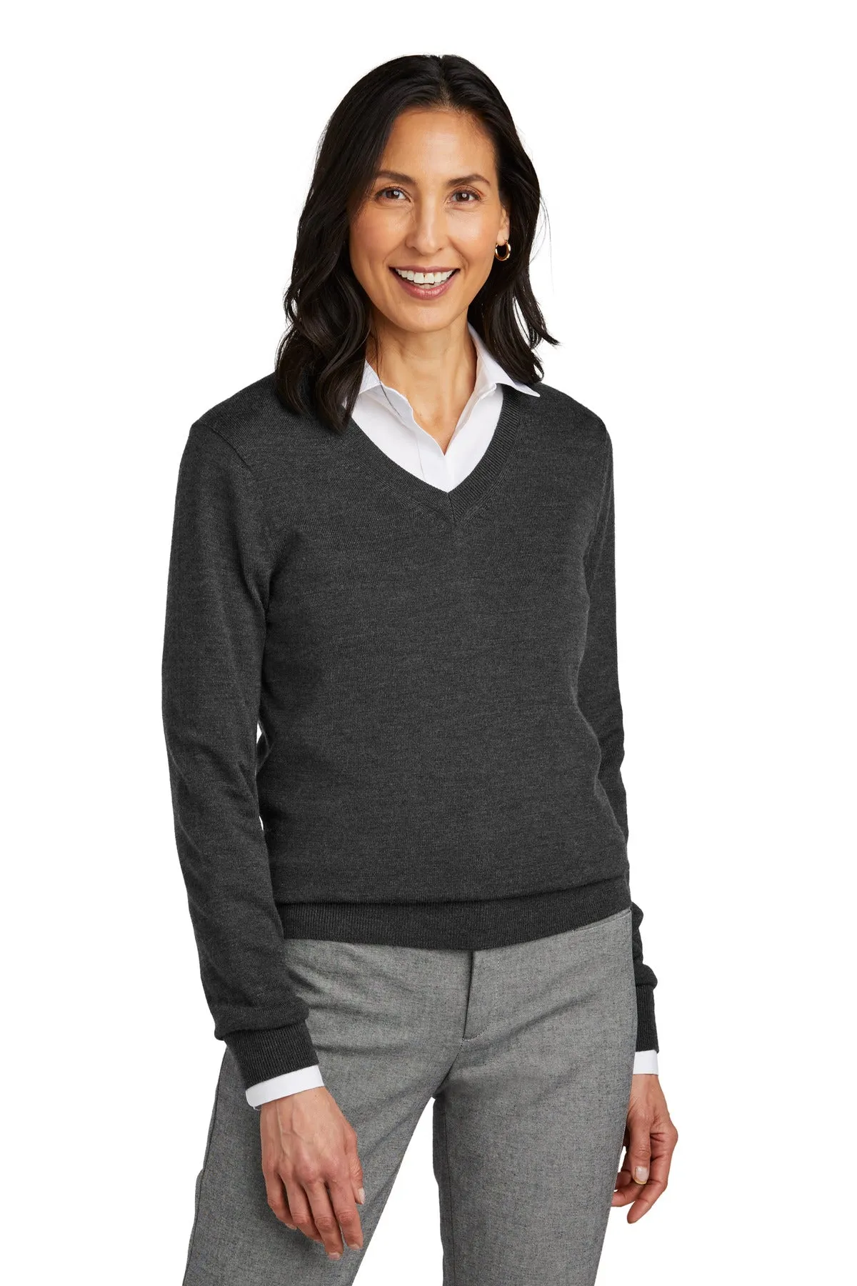 Custom Embroidered - Brooks Brothers Women's Washable Merino V-Neck Sweater BB18411