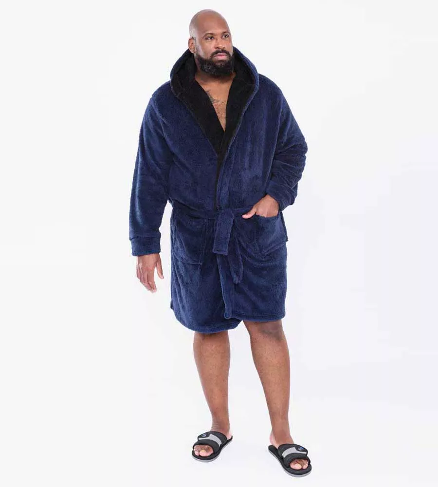 D555 Big Mens Super Soft Navy Dressing Gown With Hood (NEWQUAY)