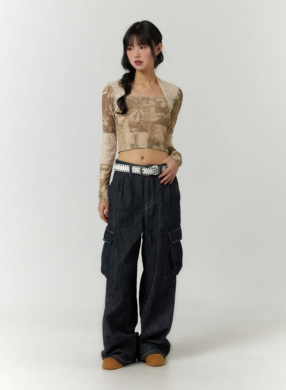 Denim Cargo Wide Leg Jeans CF407