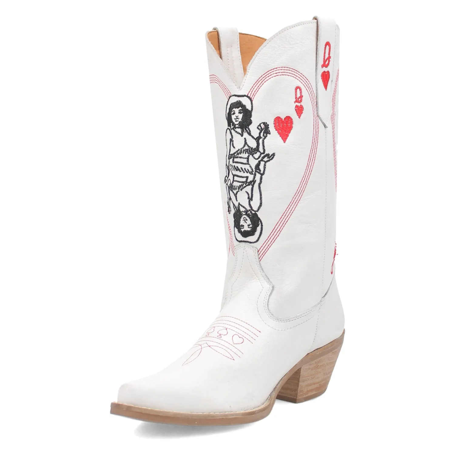 Dingo Womens Queen A Hearts White Leather Cowboy Boots