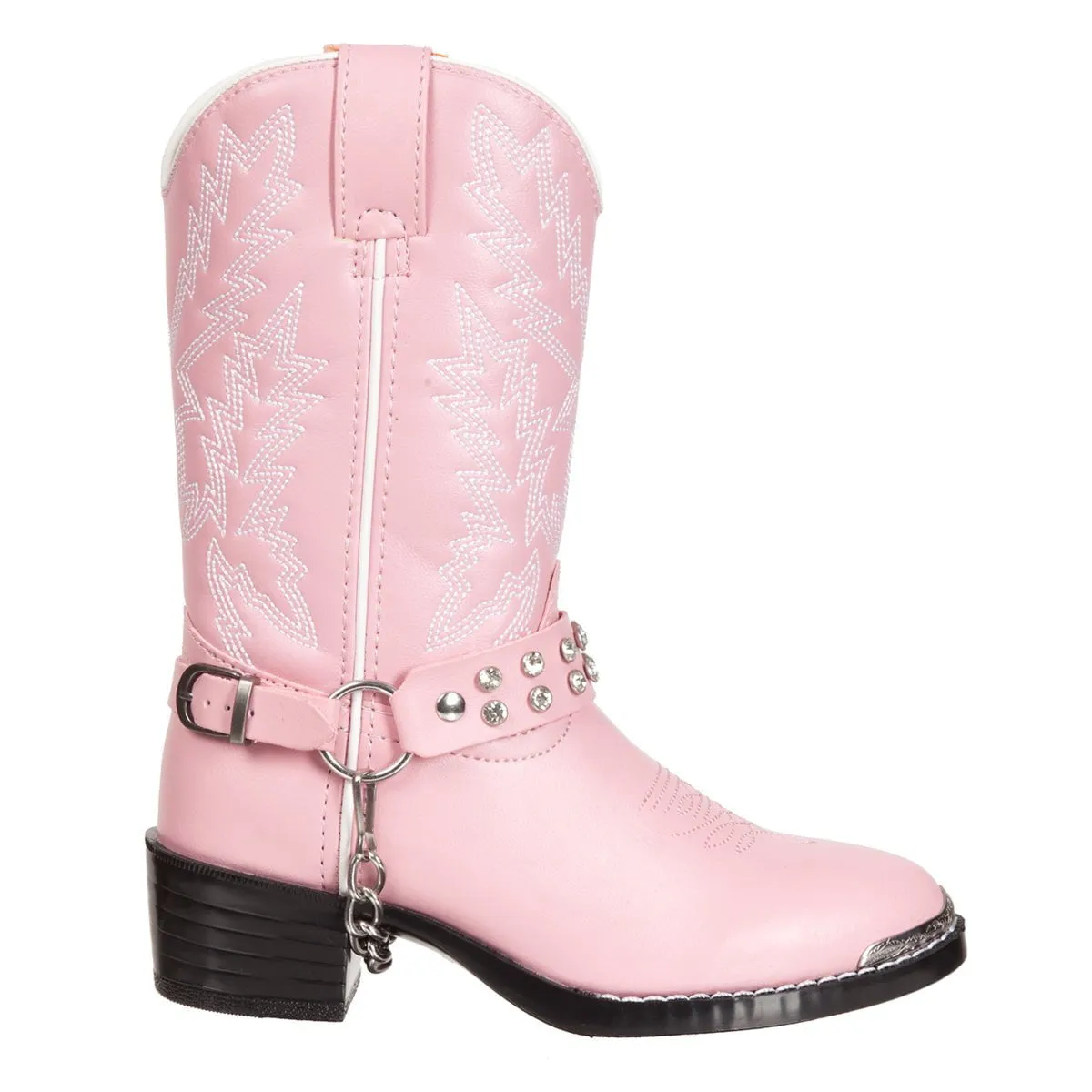 Durango Kids Girls Pink Faux Leather Chrome Harness Biker Cowboy Boots