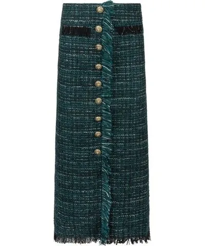 Ellie Makir Women's Green Emerald Wool Tweed Skirt