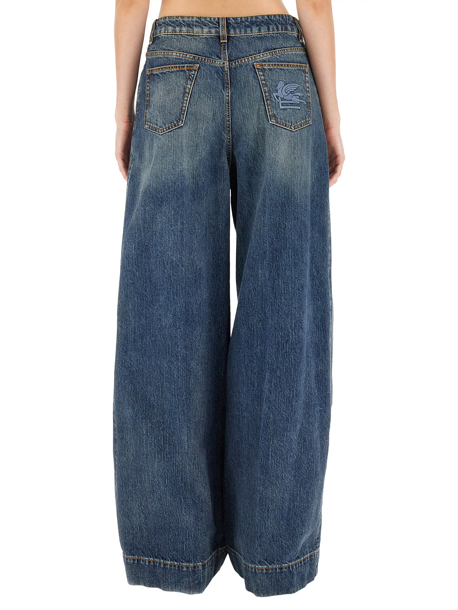 ETRO    COTTON DENIM JEANS WITH EMBROIDERED PEGASUS