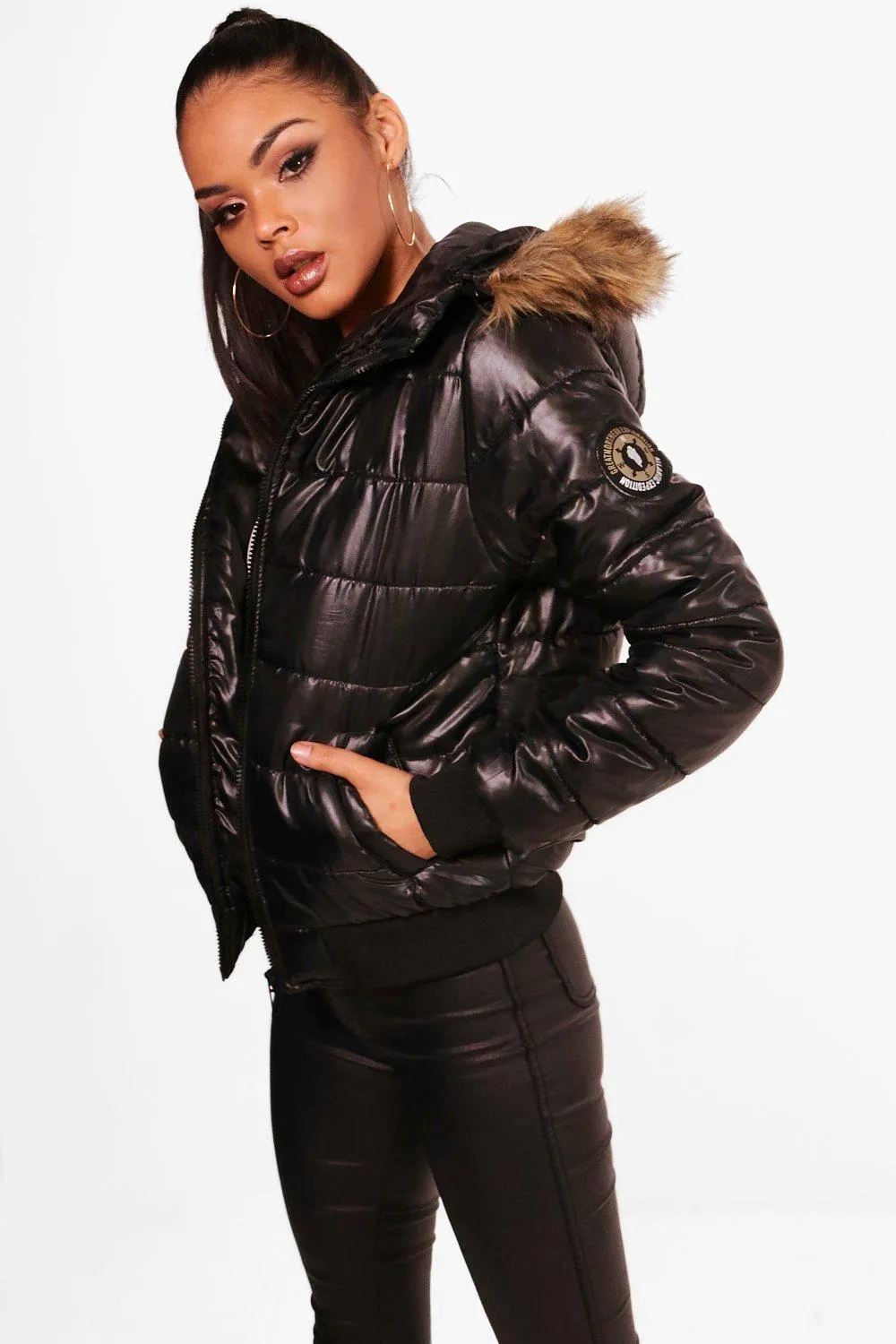 Faux Fur Hood Bubble Coat