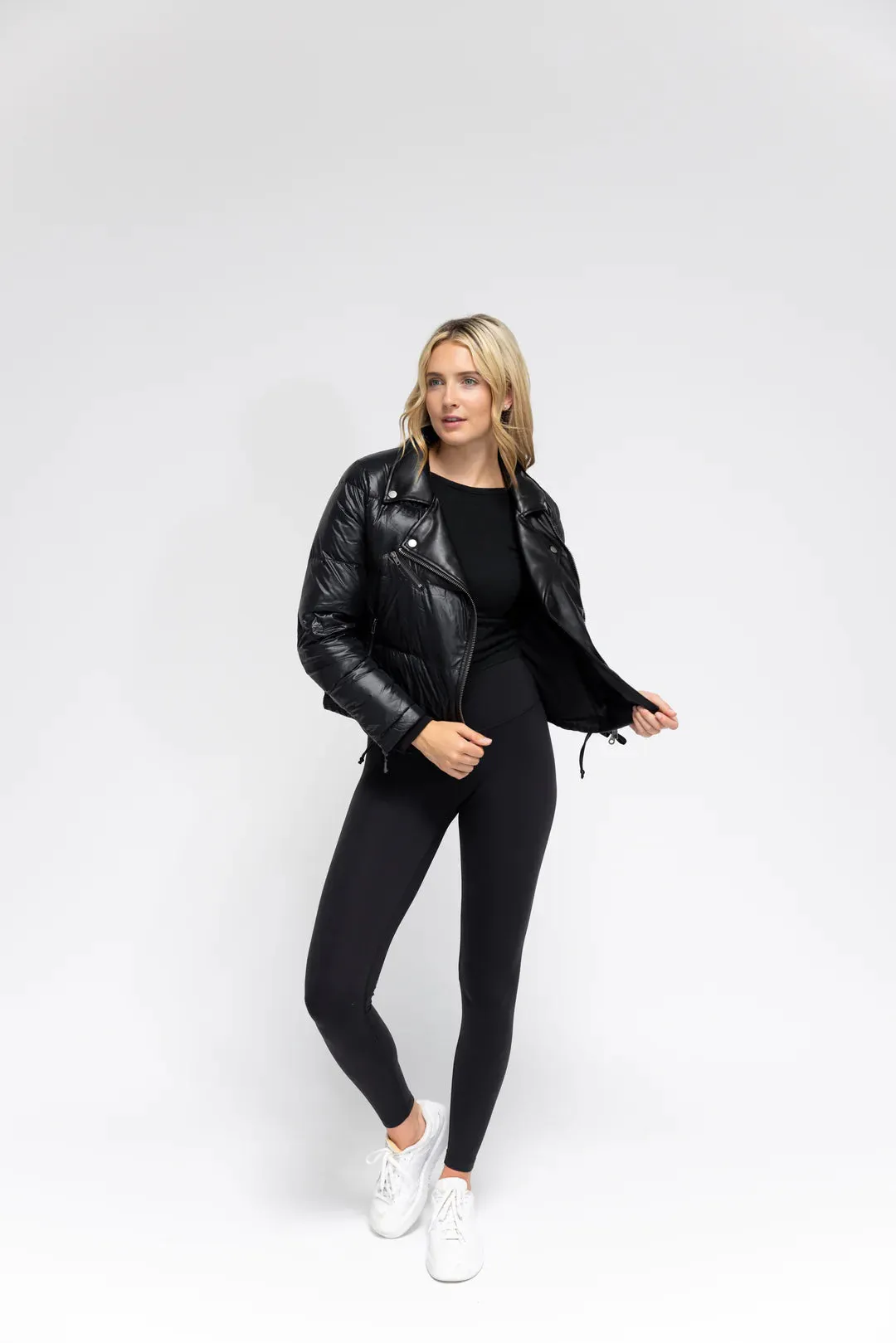 Faux Leather Moto Puffer