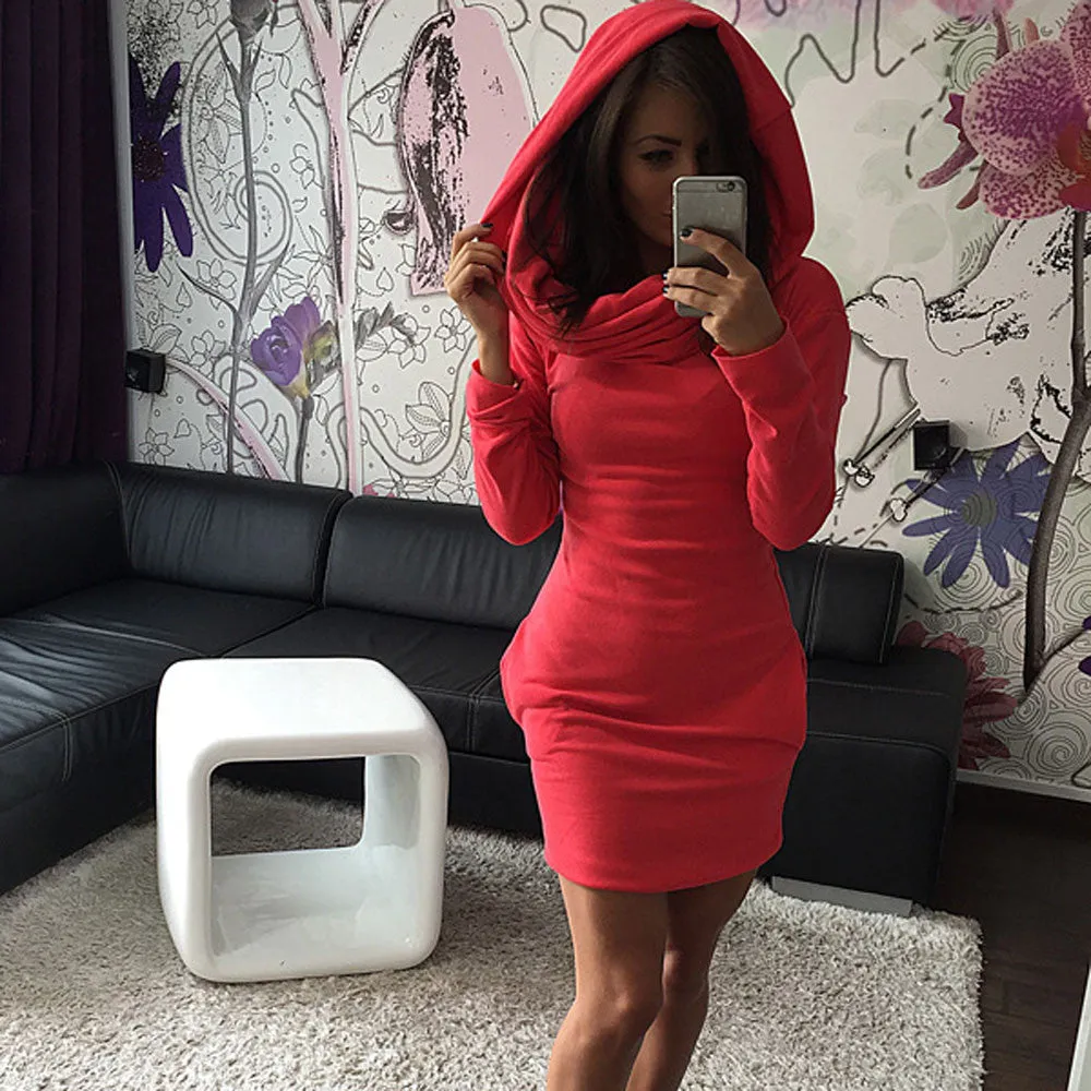 Feida Women Hooded Hoody Sweatshirt Bodycon Hoodies Pullover Dress bodycon dress