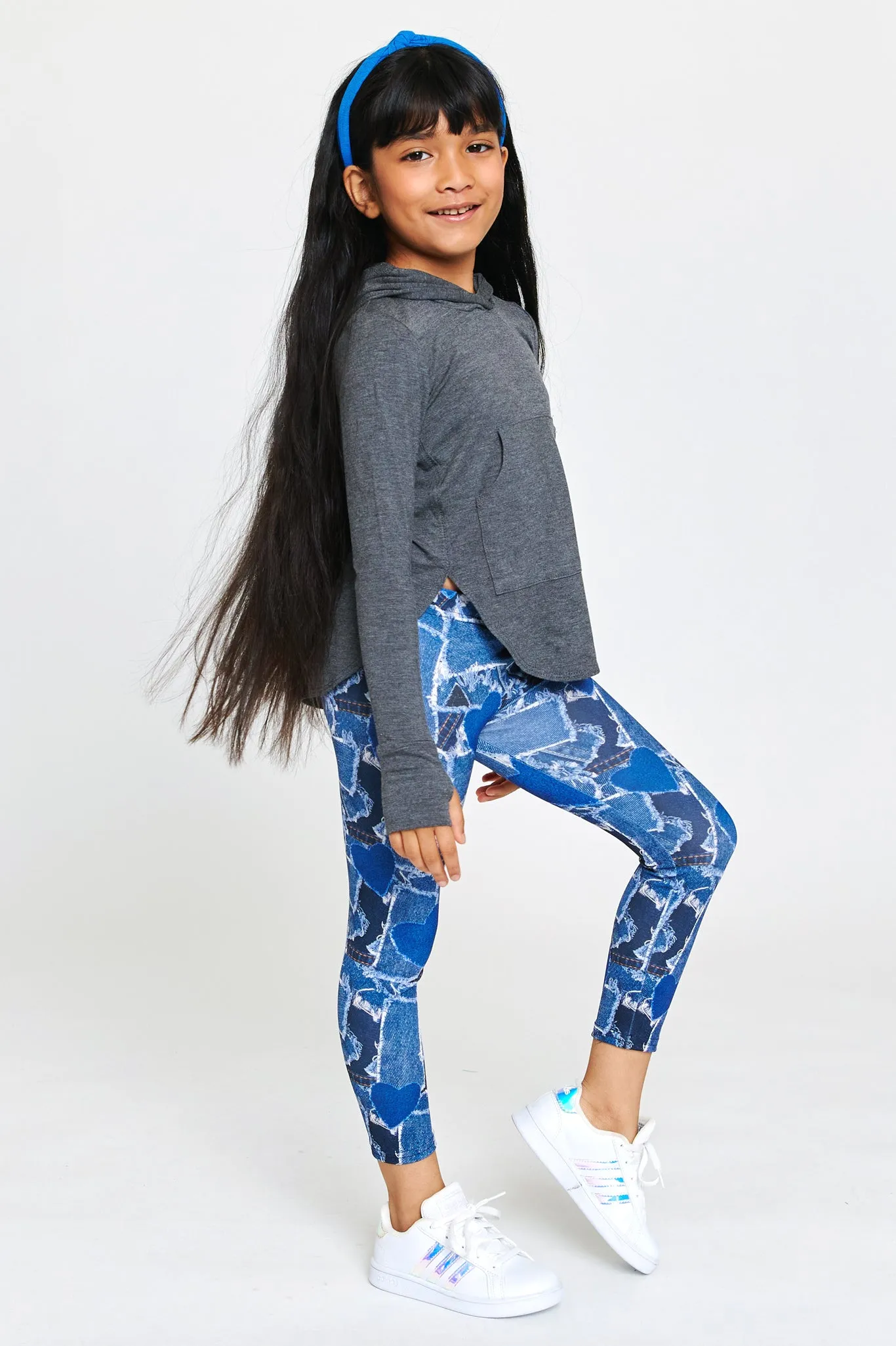 Girls Leggings in Denim Heart Patchwork