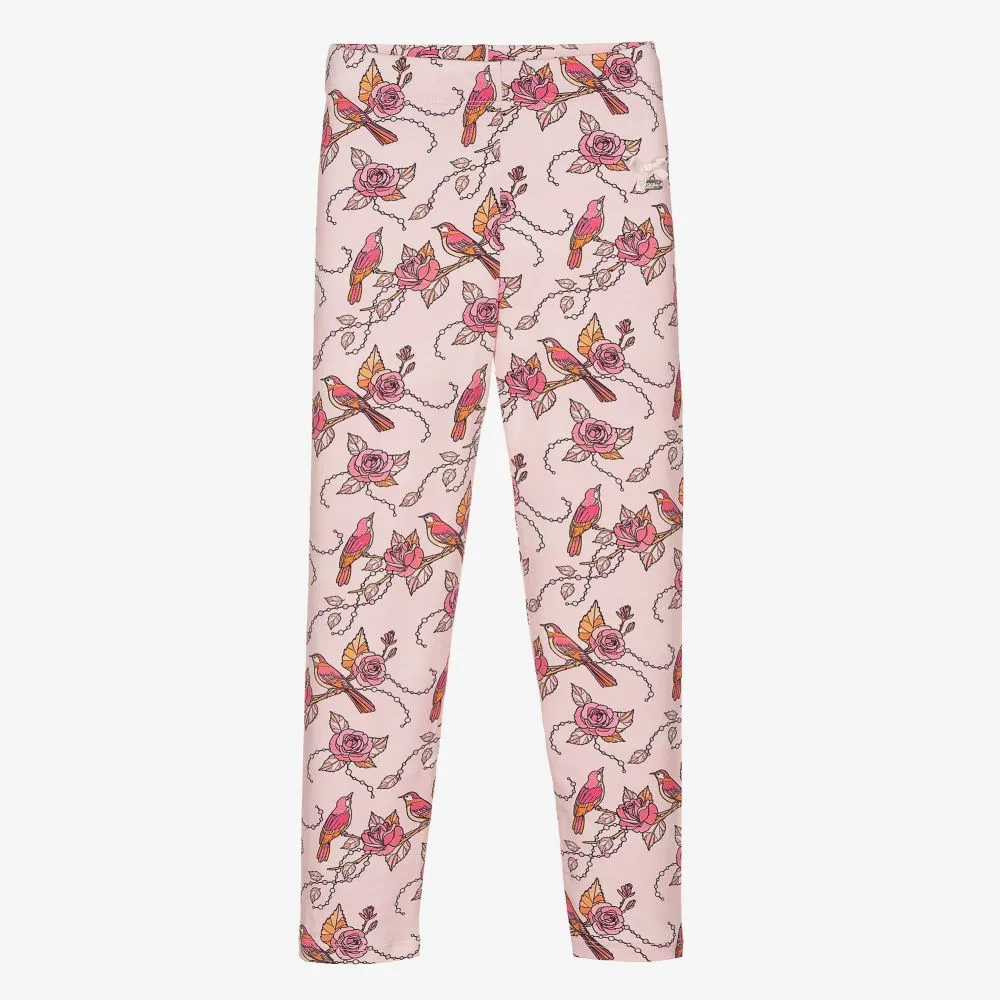 Girls Pink Floral Leggings