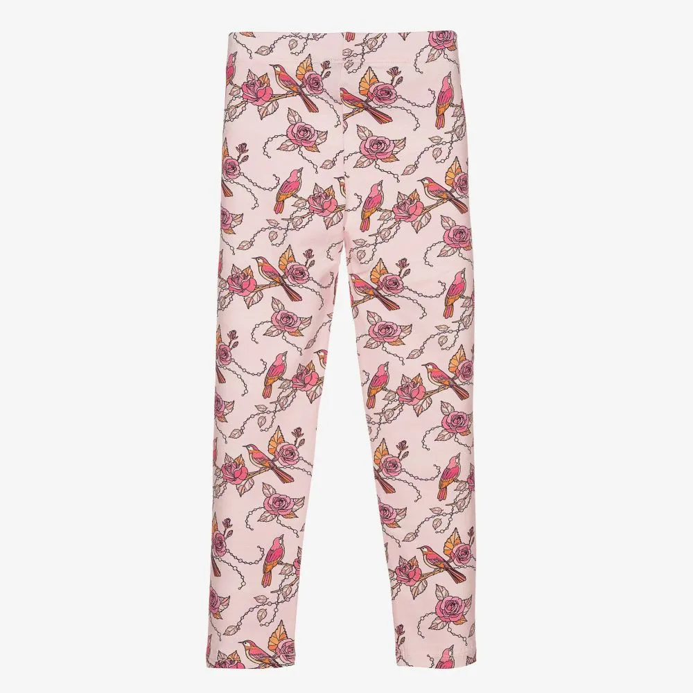 Girls Pink Floral Leggings