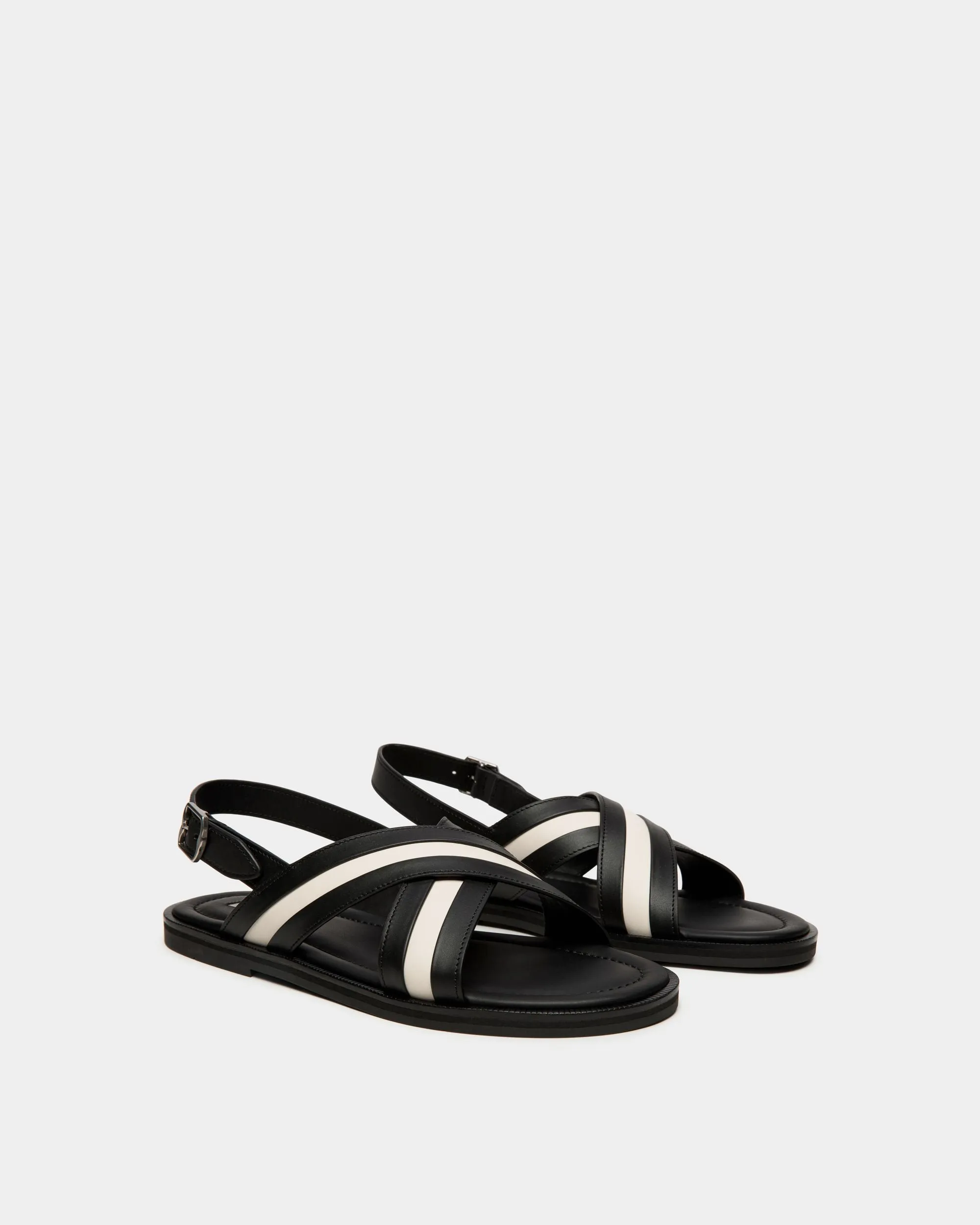 Glide Sandal In Black And White Leather 