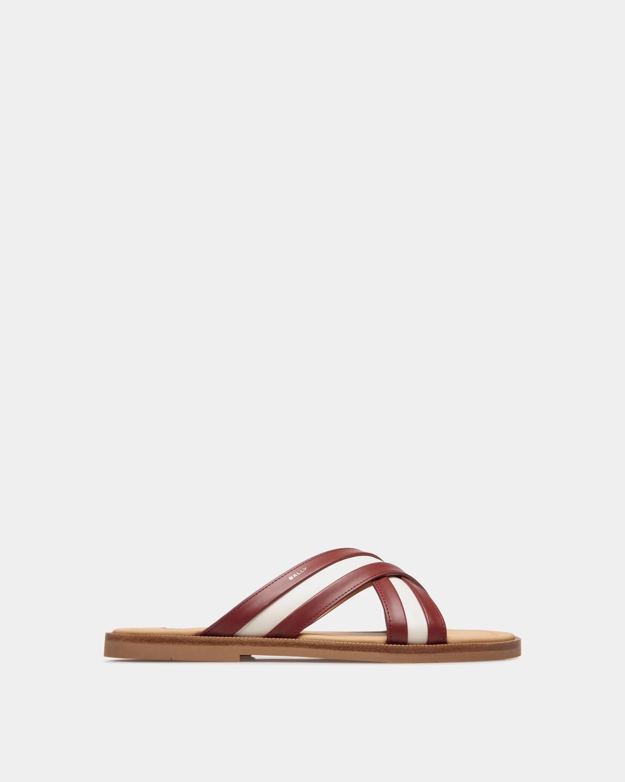 Glide Sandal in Red and White Fabric and Brown Leather 