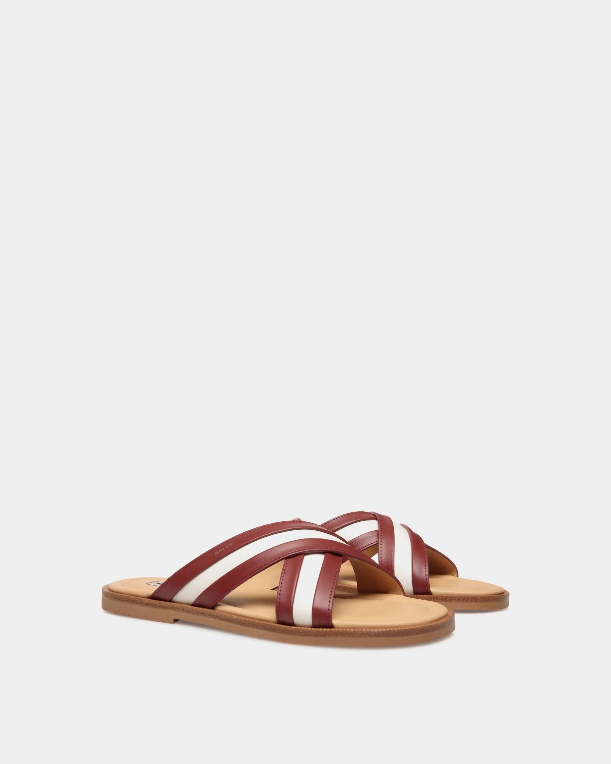 Glide Sandal in Red and White Fabric and Brown Leather 