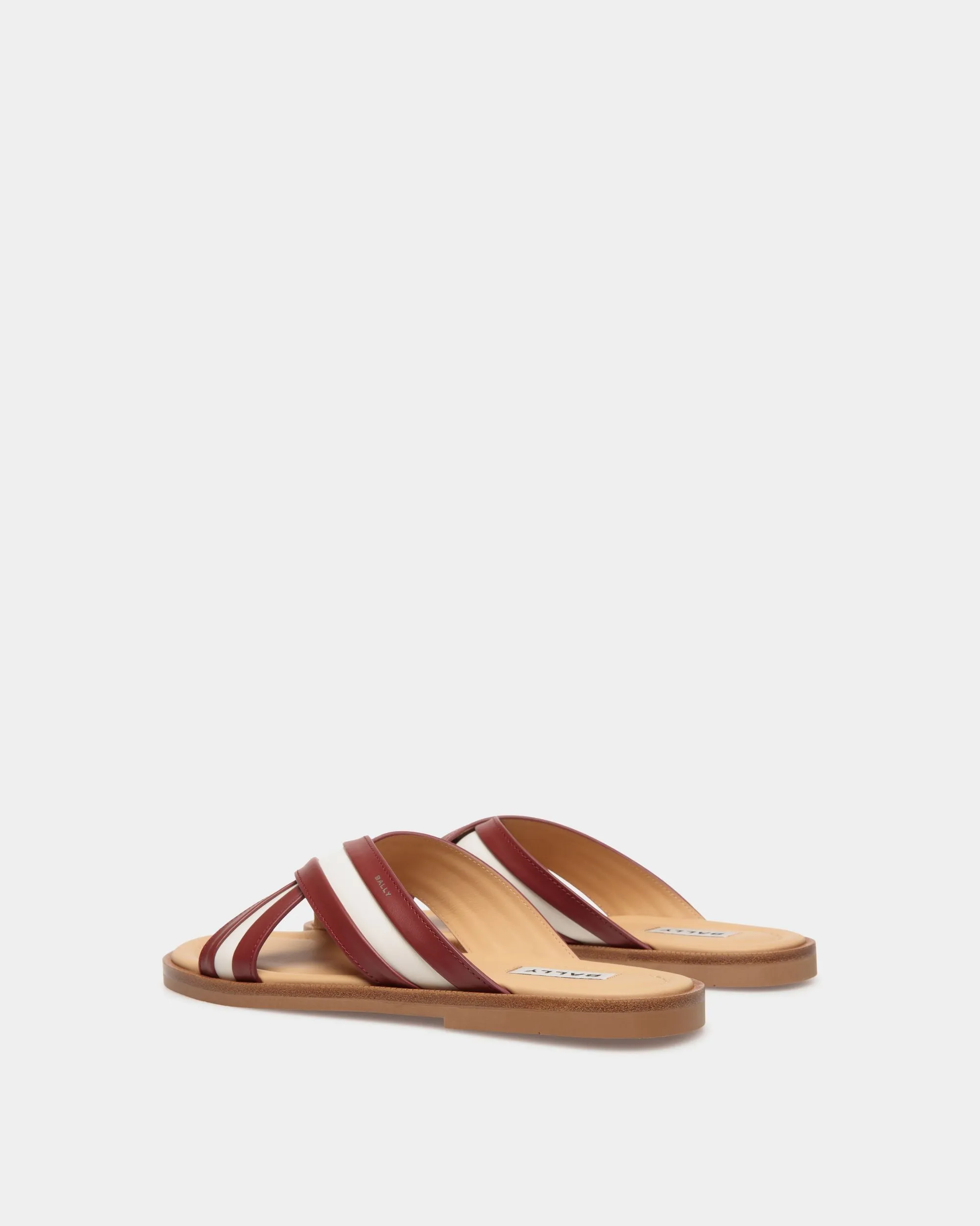 Glide Sandal in Red and White Fabric and Brown Leather 