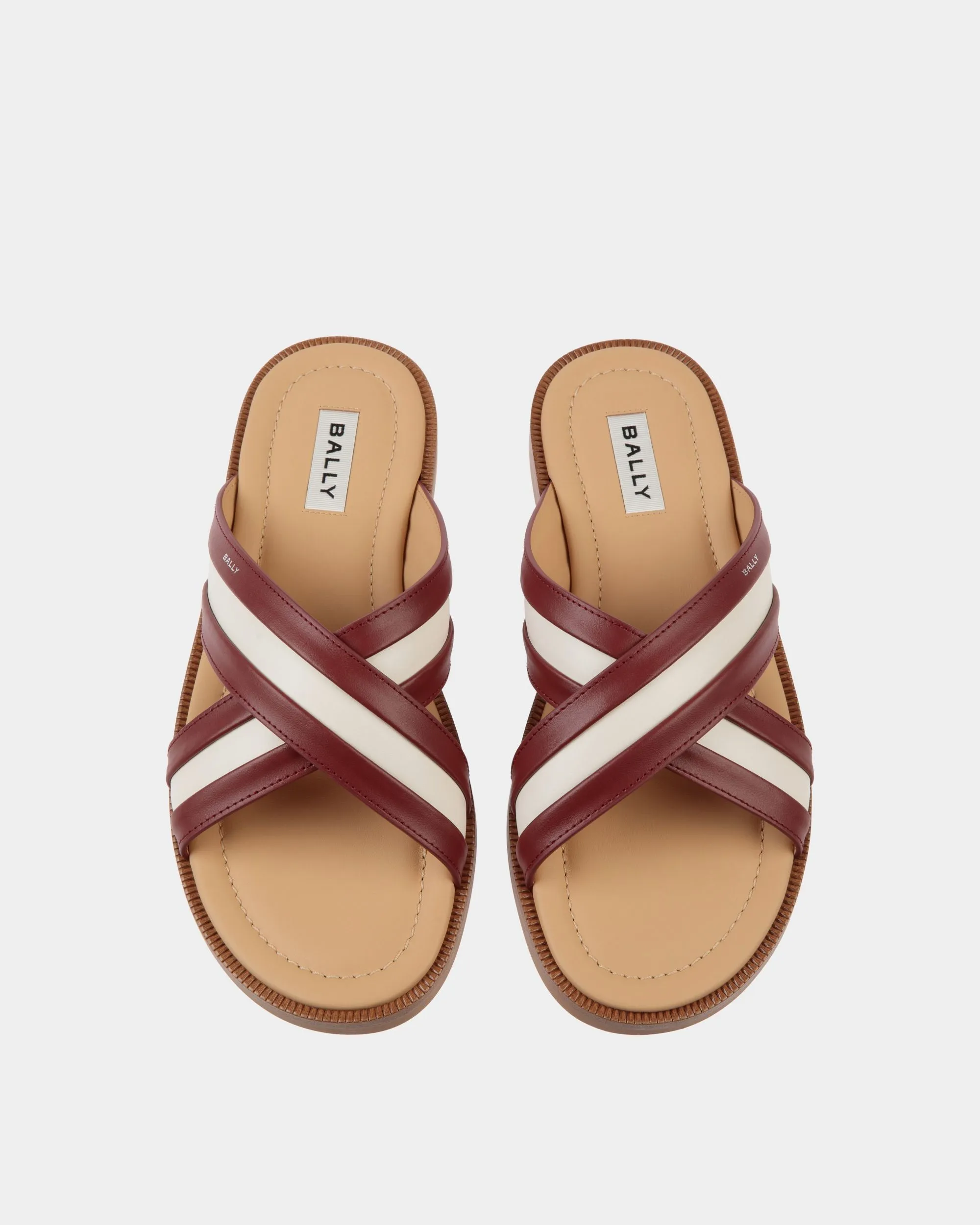 Glide Sandal in Red and White Fabric and Brown Leather 