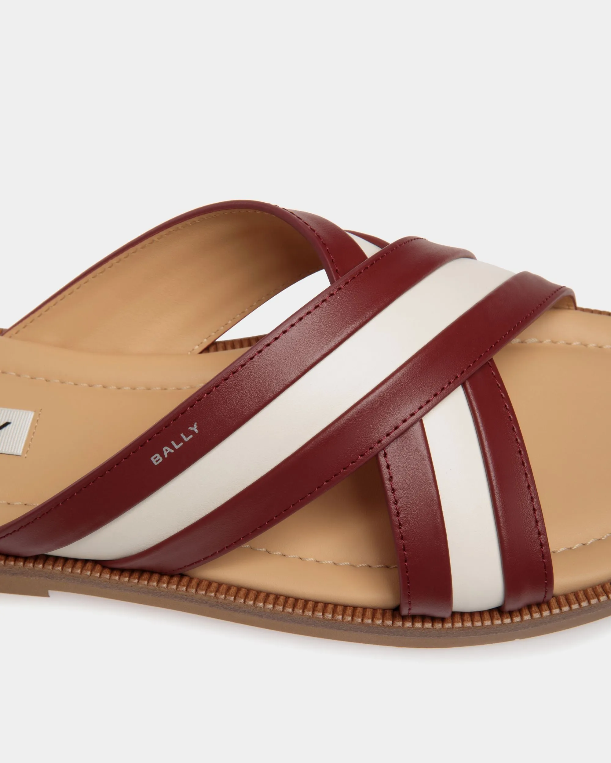 Glide Sandal in Red and White Fabric and Brown Leather 