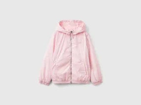 Glossy jacket with zip and hood - Pink | Benetton