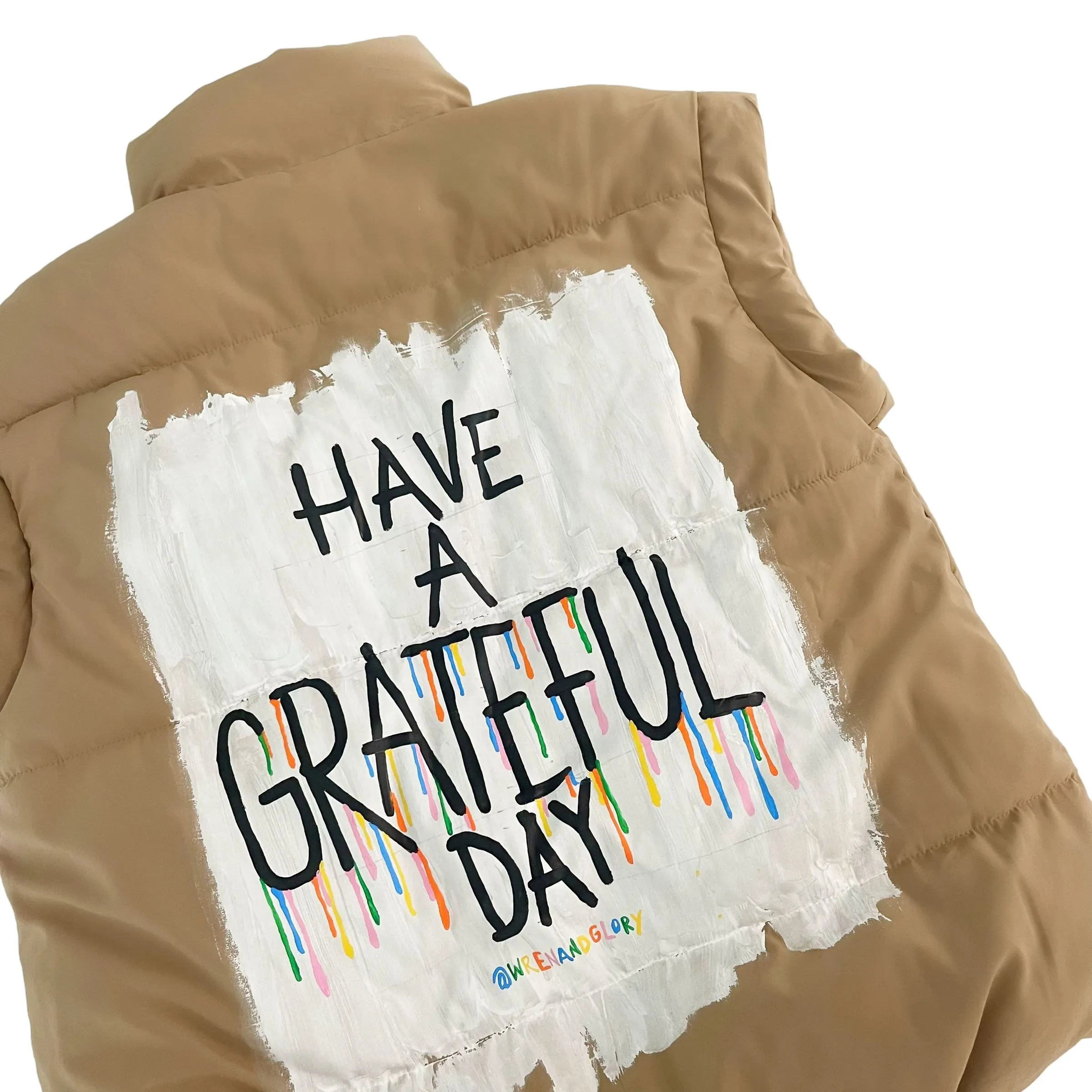 'Grateful' Painted Puffer Vest