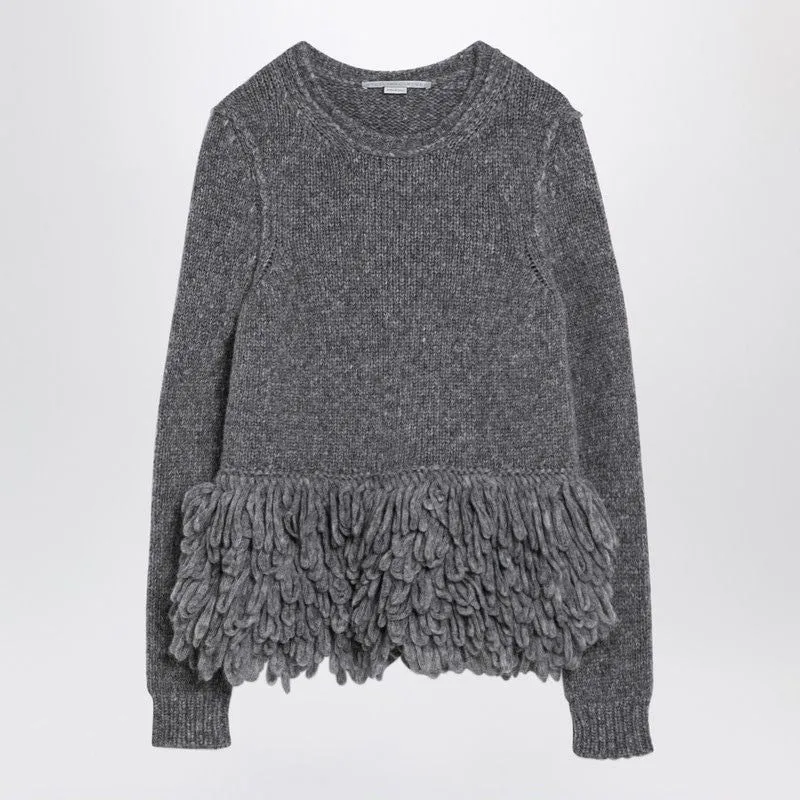 GREY WOOL SWEATER WITH FEATHER INSERT