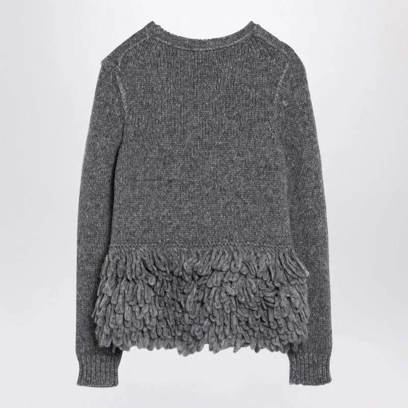 GREY WOOL SWEATER WITH FEATHER INSERT