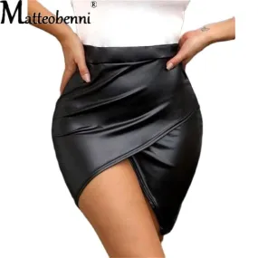 High Waist Skirt Cross Irregular Split Sexy Mini Skirt