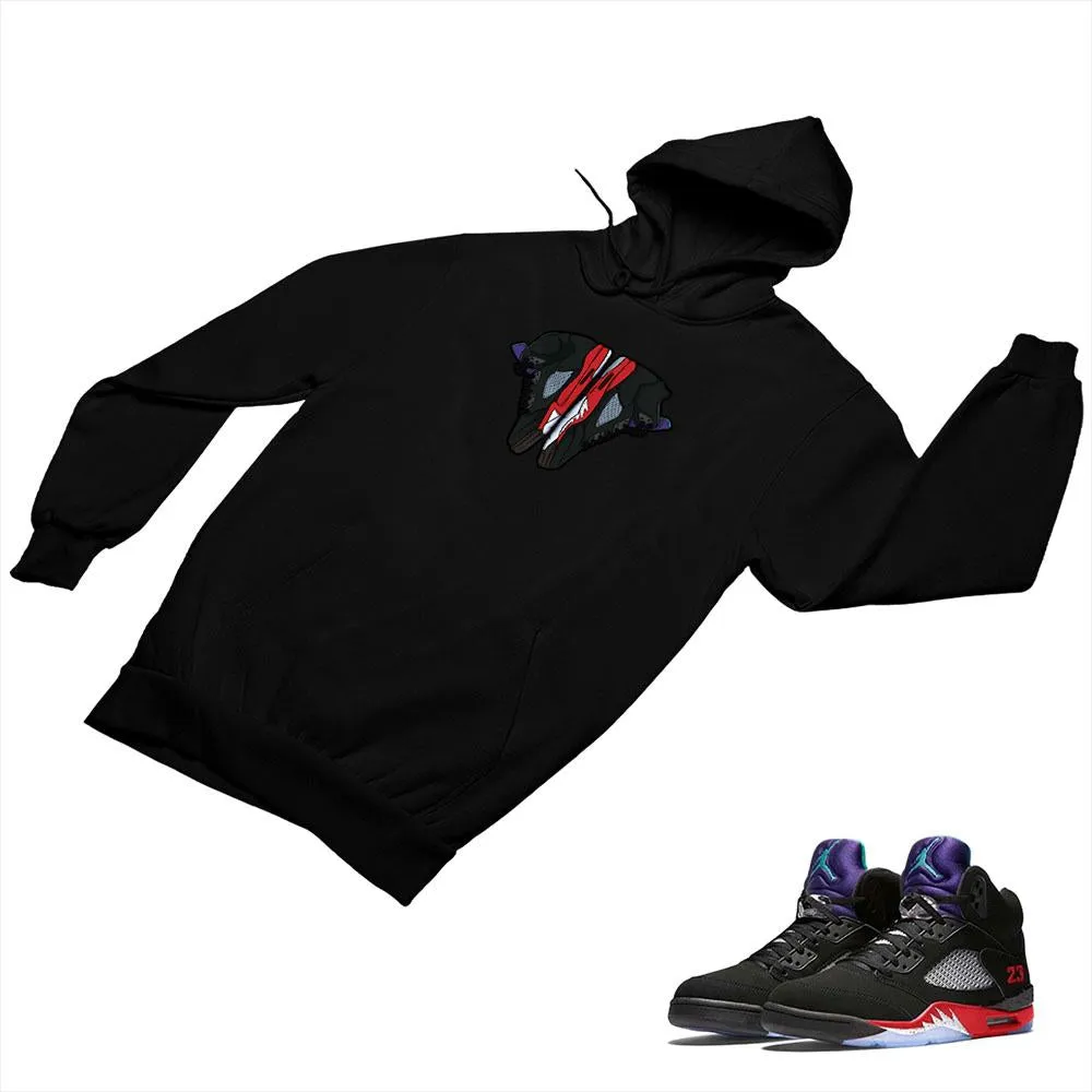 Jordan 5 Top 3 Black Matching Custom Designed Hoodies JD 5-2-7-3