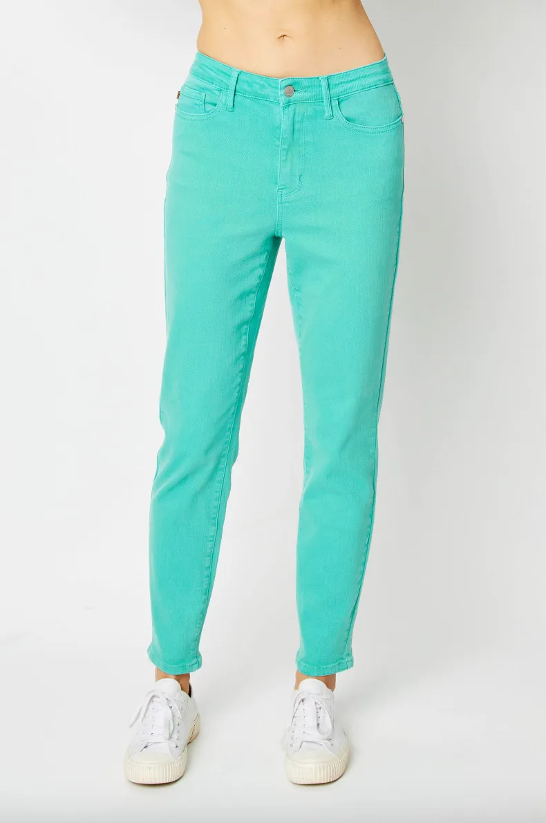 Judy Blue Garment Dyed Slim Jeans - Aquamarine