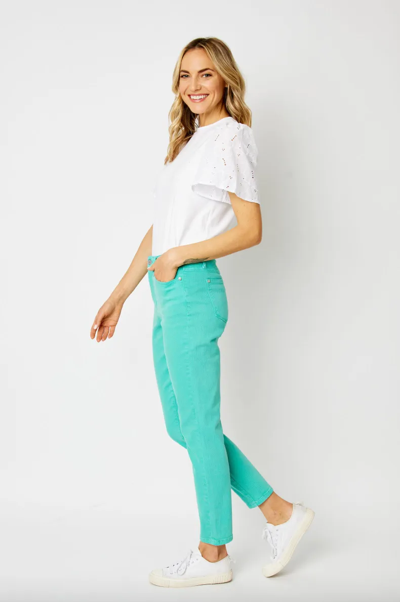 Judy Blue Garment Dyed Slim Jeans - Aquamarine