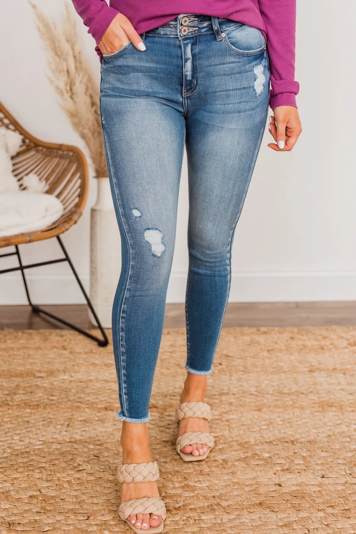 KanCan Raw Hem Skinny Jeans- Natalia Wash