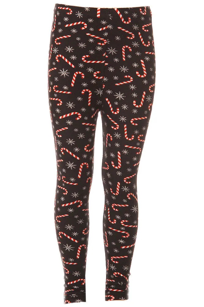 Kid's Candy Cane Snowflake Pattern Printed Leggings